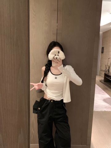  Chanel Flocked Double C Contrast Color Small Cardigan  White 