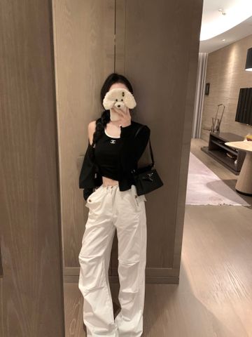  Chanel Flocked Double C Contrast Color Small Cardigan  Black 