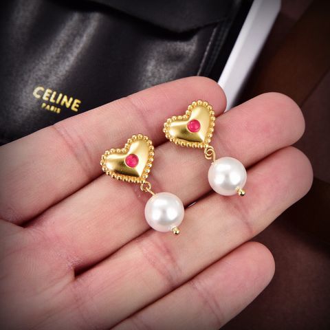  Celine Heart Pearl Earrings 