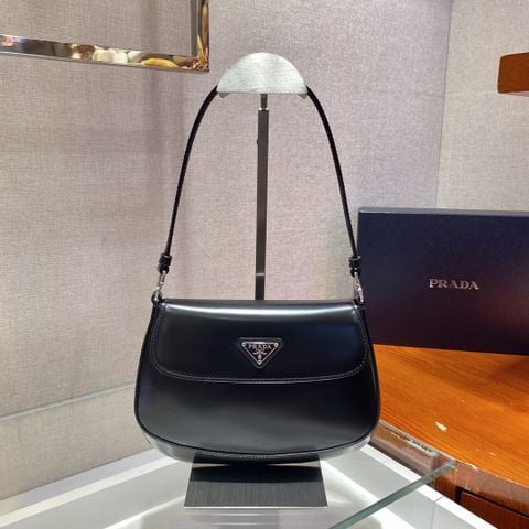  Túi Prada Cleo Brushed Leather Shoulder Bag with Flap Black 