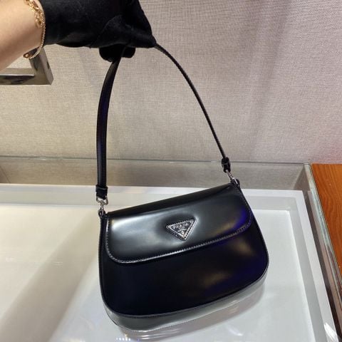  Túi Prada Cleo Brushed Leather Shoulder Bag with Flap Black 