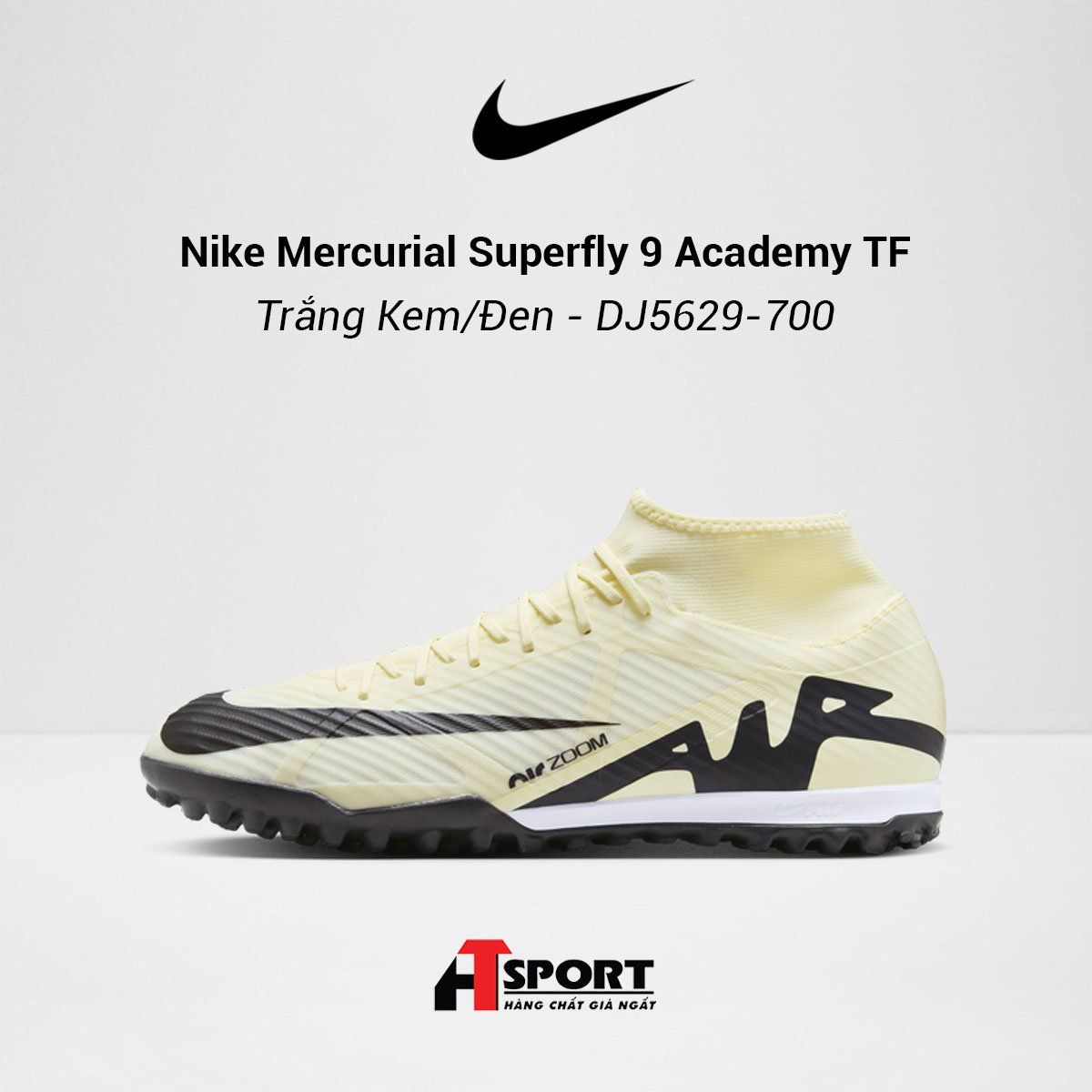  Nike Zoom Mercurial Superfly 9 Trắng Kem/Đen Academy TF - DJ5629-700 