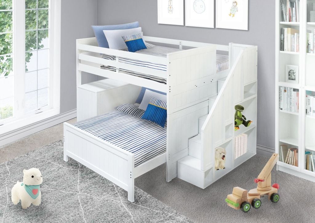  Alex Loft Full Over Full Bunk Bed with 7 Drawer Dresser in White OR Pebble Grey 