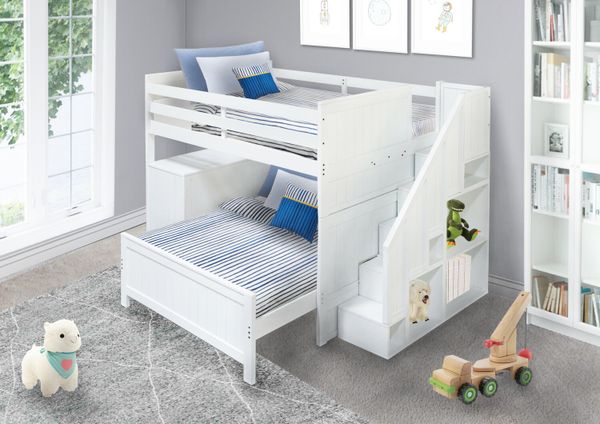  Alex Loft Full Over Full Bunk Bed with 7 Drawer Dresser in White OR Pebble Grey 