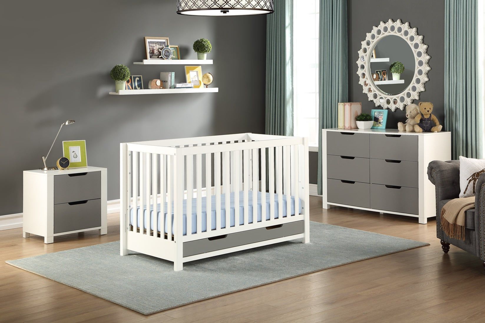  ZOEY CRIB COLLECTION IN MIX WHITE & GREY 