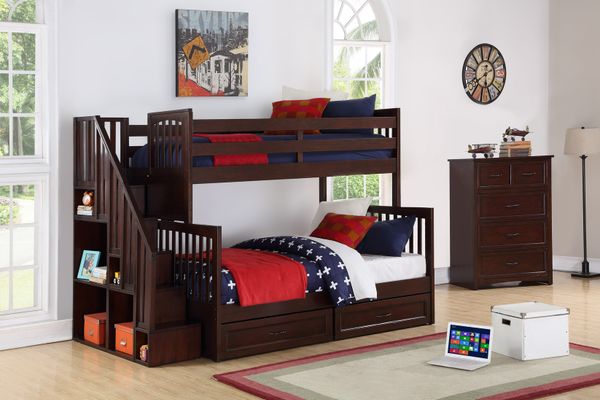  VANDALAY TWIN OVER FULL BUNK BED -BROWN 