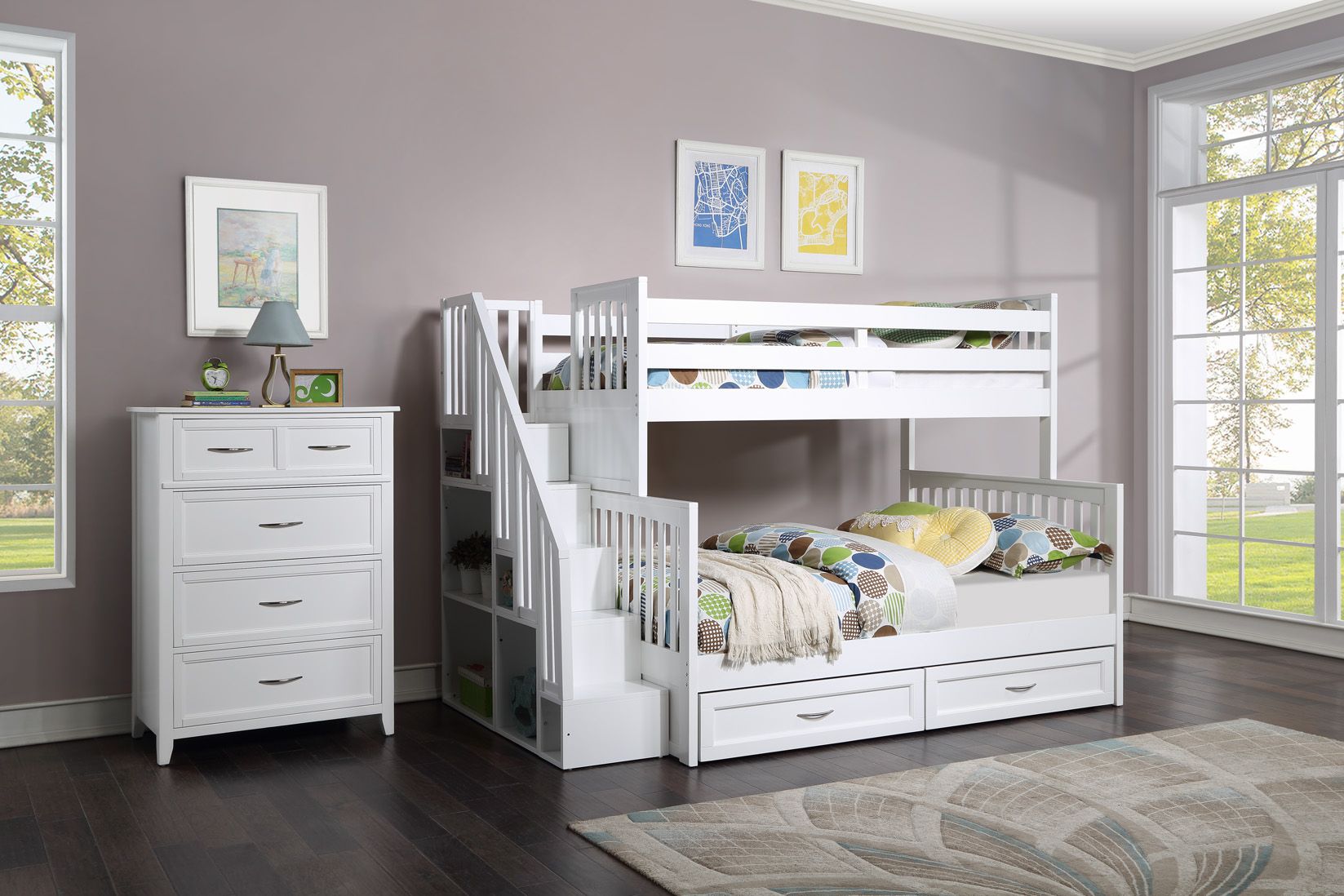  VANDALAY TWIN OVER FULL BUNK BED -WHITE 