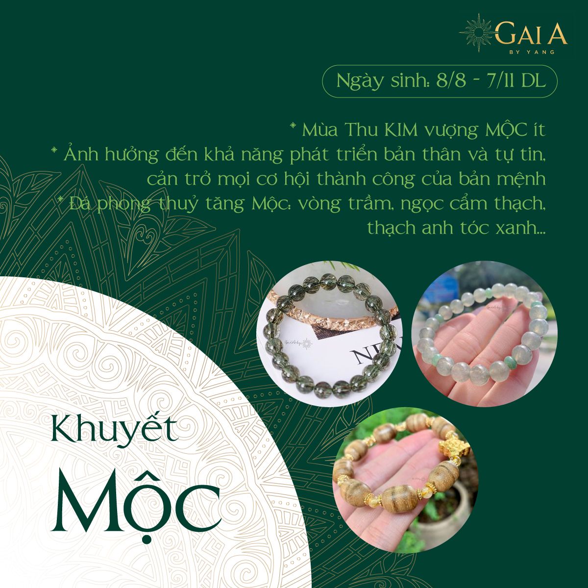  Vòng khuyết mệnh Mộc - Thạch Anh Tóc Xanh 
