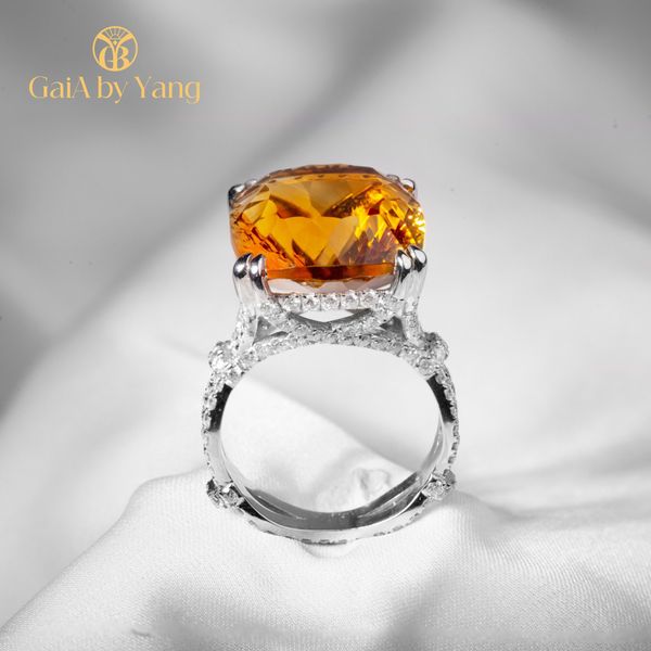  Nhẫn vàng trắng đính đá Citrine 