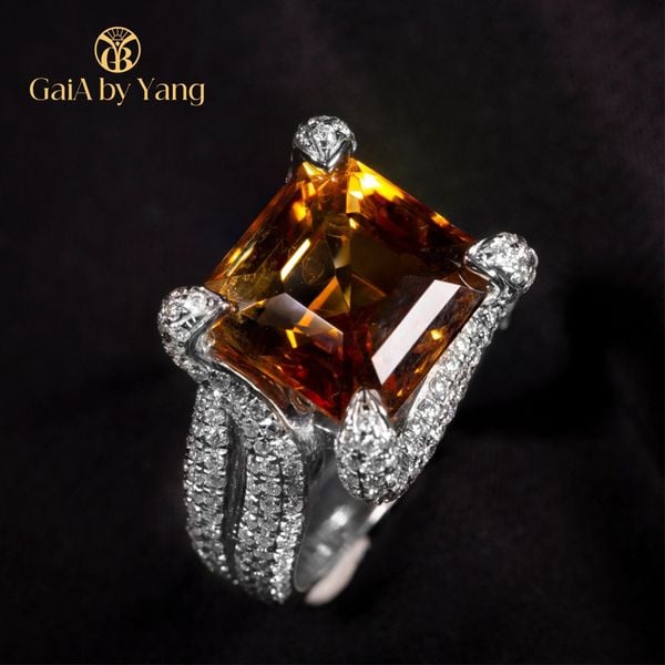  Nhẫn vàng trắng đính đá Citrine 