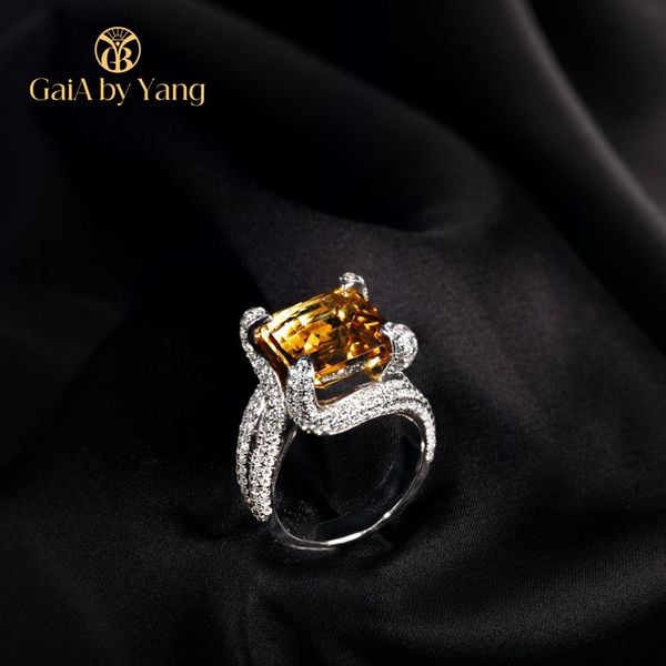  Nhẫn vàng trắng đính đá Citrine 