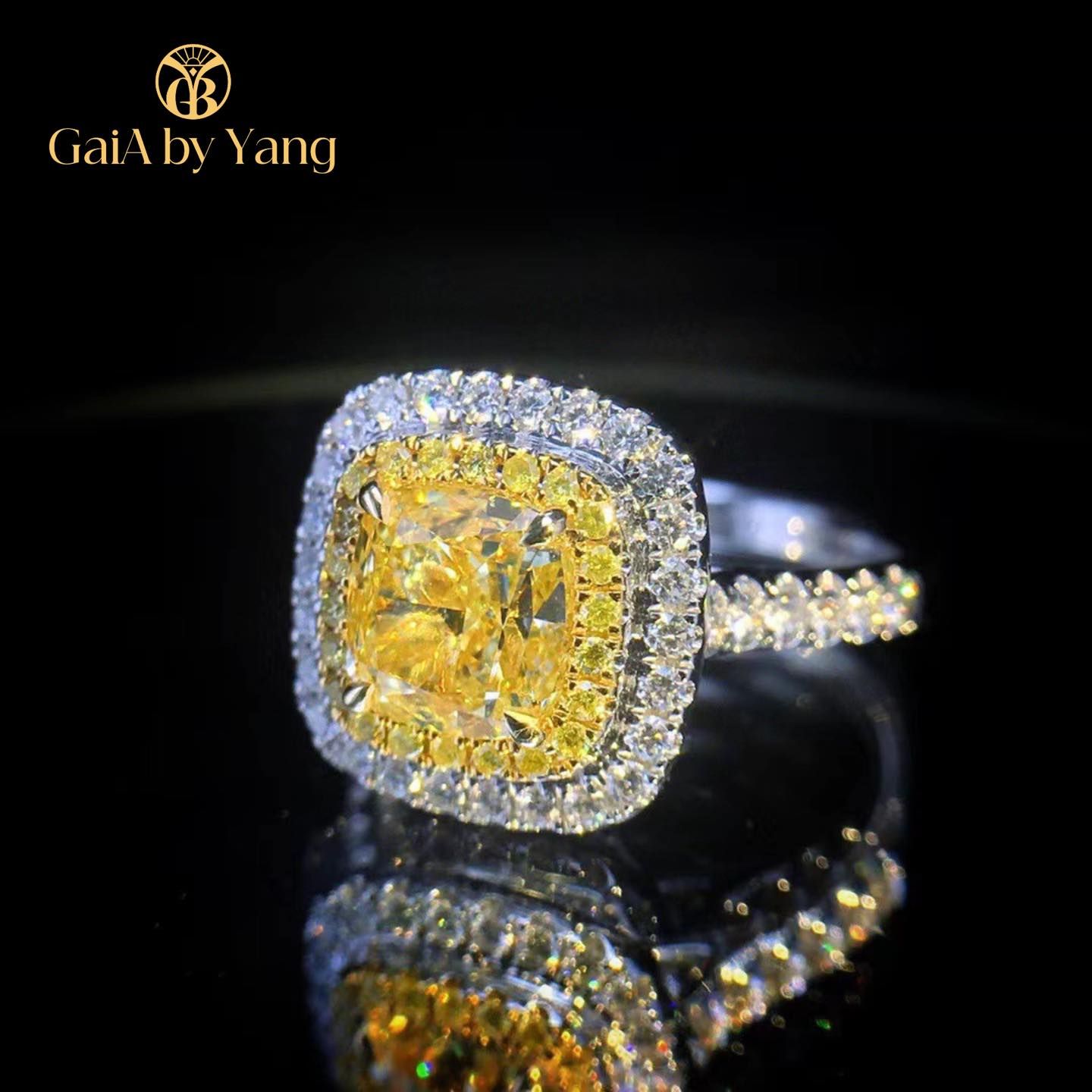  Nhẫn vàng trắng đính Kim Cương Vàng 