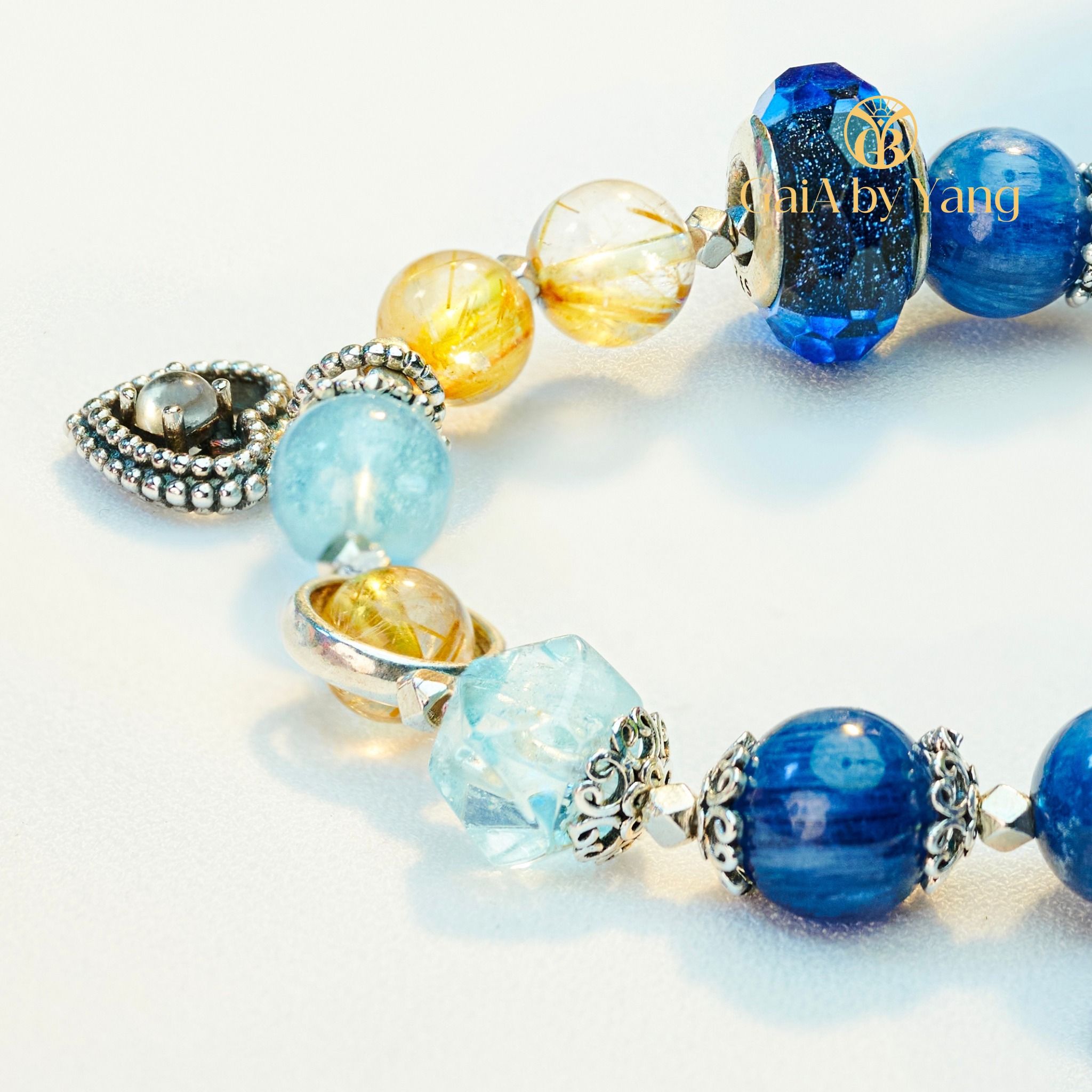 Vòng đá Kyanite, Thạch anh tóc vàng phối charm pandora 