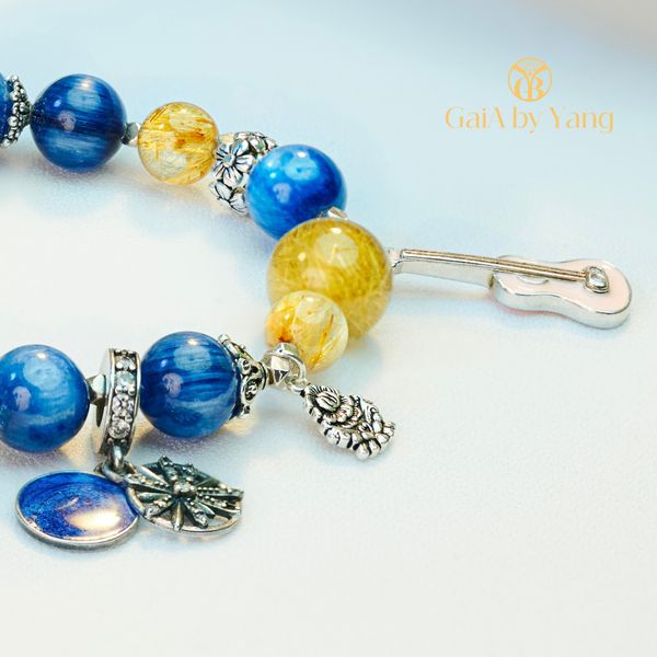  Vòng đá Kyanite, Thạch anh tóc vàng phối charm pandora 