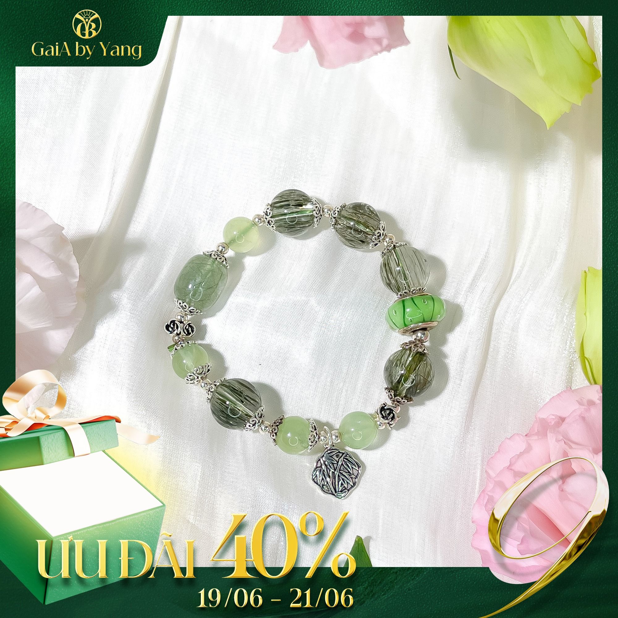  Vòng Thạch Anh Tóc Xanh phối charm pandora 