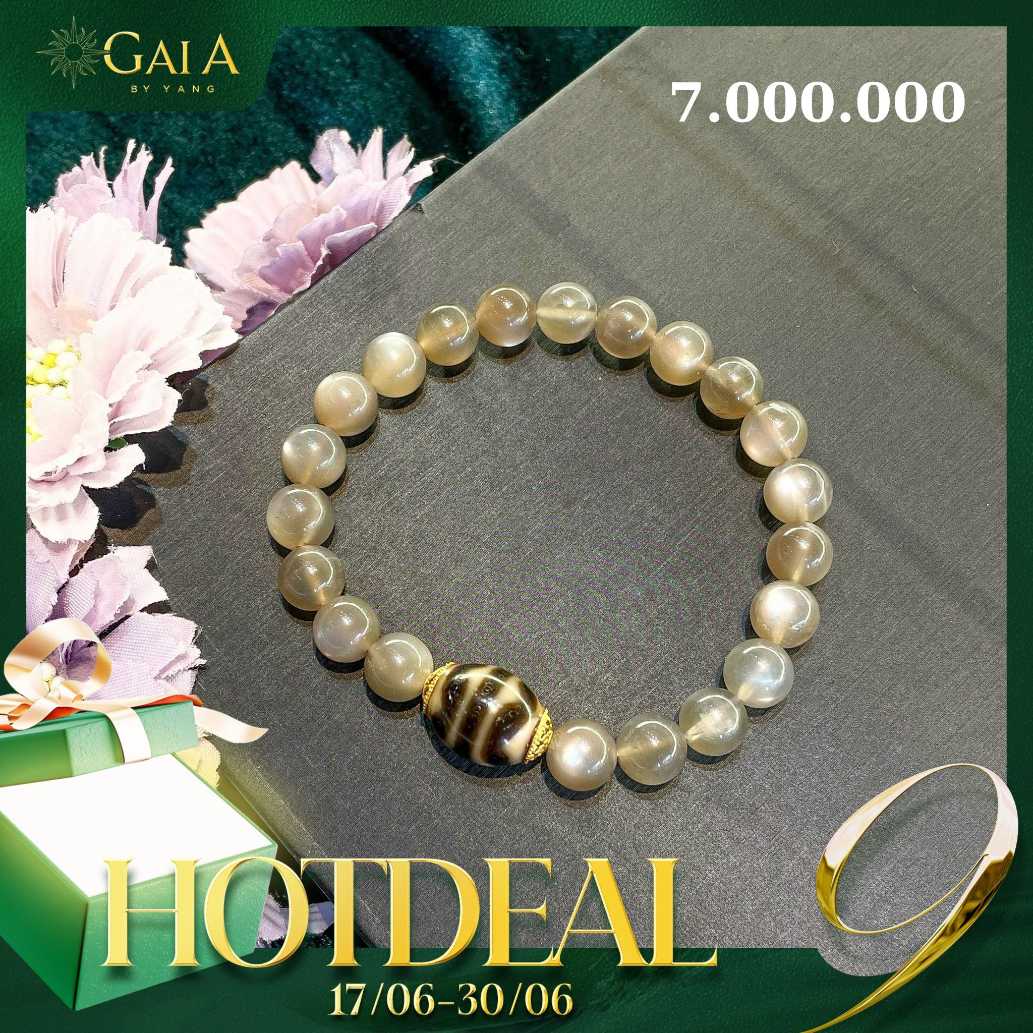  [Deal sốc] Vòng ánh trăng cam mix Dzi sóng nước 
