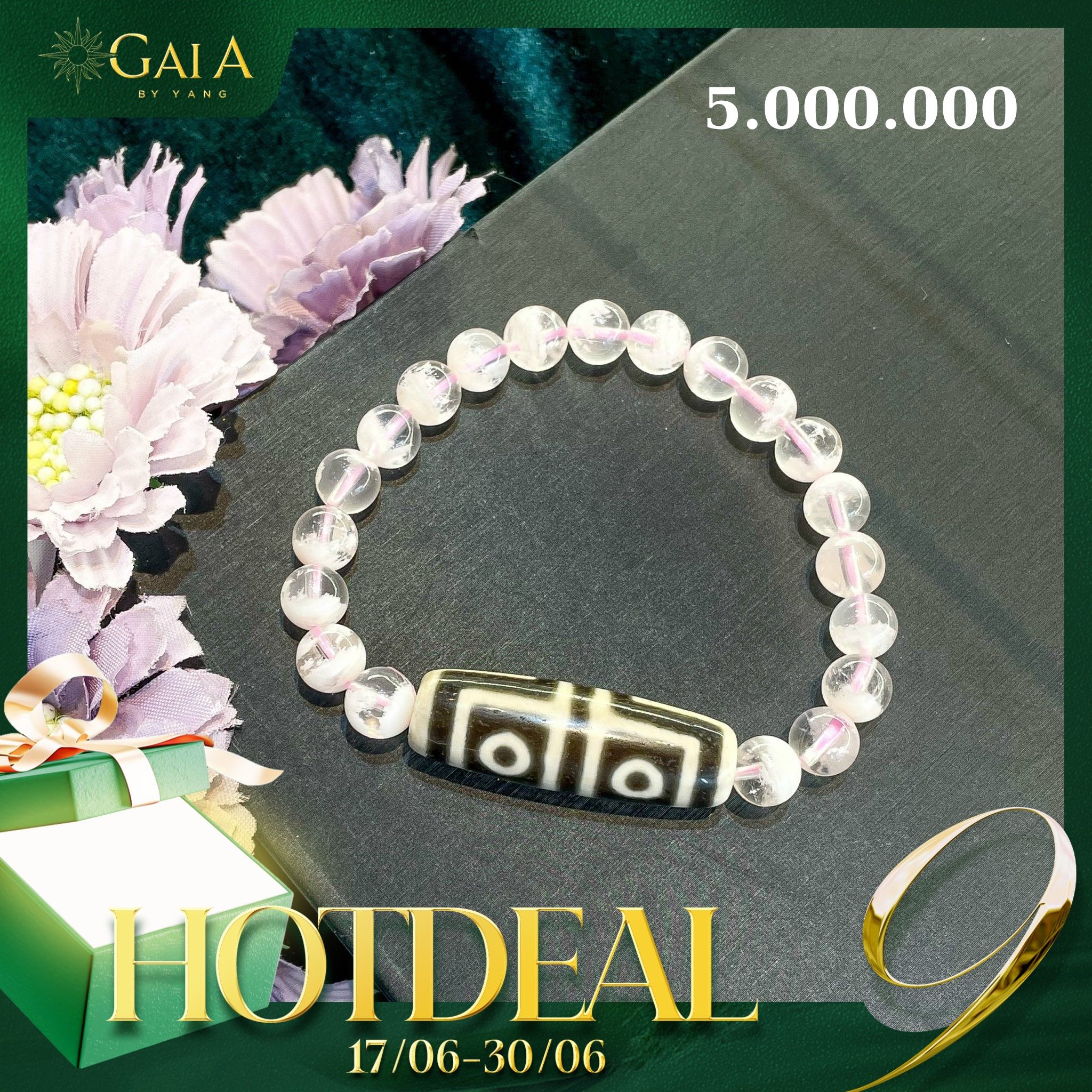  [Deal sốc] Vòng Ưu linh trắng mix Dzi 4 mắt 