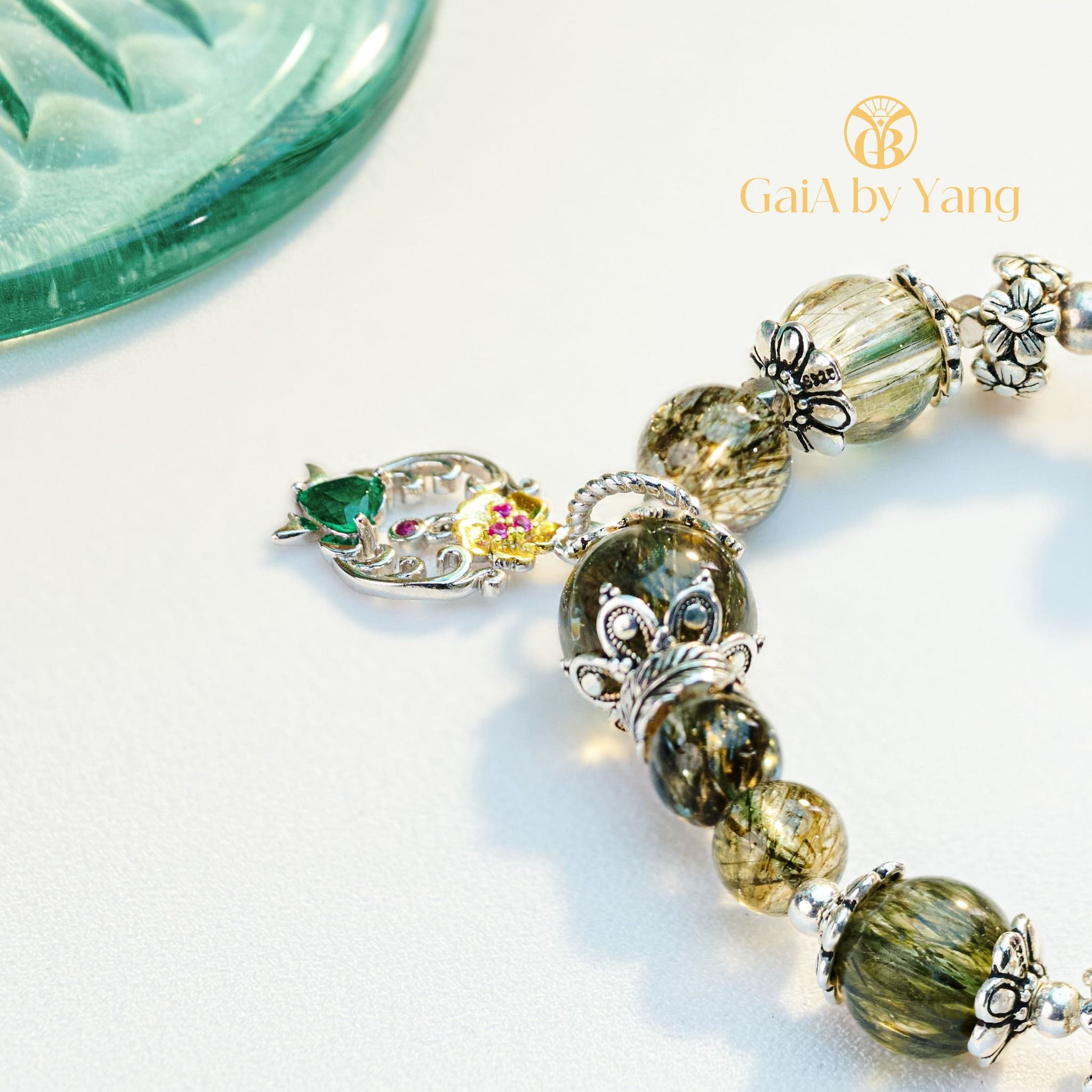  Vòng Thạch anh tóc xanh mix charm pandora 