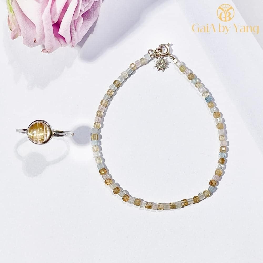  Giảm đến 60% Combo nhẫn bạc thạch anh Tóc vàng + Vòng tay đá nhuyễn 