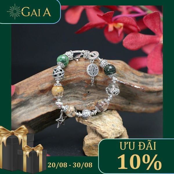  [Giảm 10%] Vòng đá Ưu Linh Ngũ Sắc phối charm bạc 