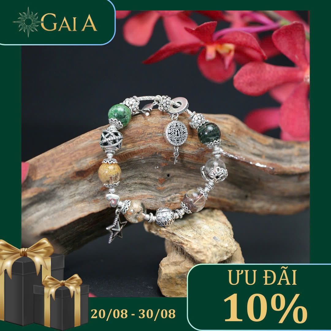  [Giảm 10%] Vòng đá Ưu Linh Ngũ Sắc phối charm bạc 