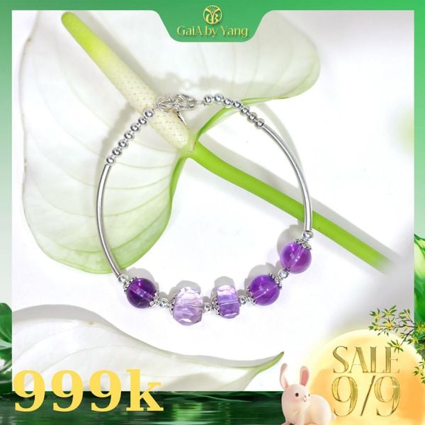  [Hot deal 999] Kiềng bạc phối đá Thạch anh tím 