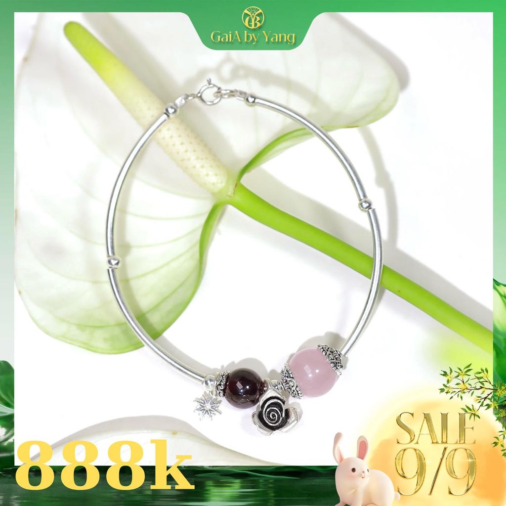 [Hot deal 888] Kiềng bạc phối đá Thạch Anh Hồng 