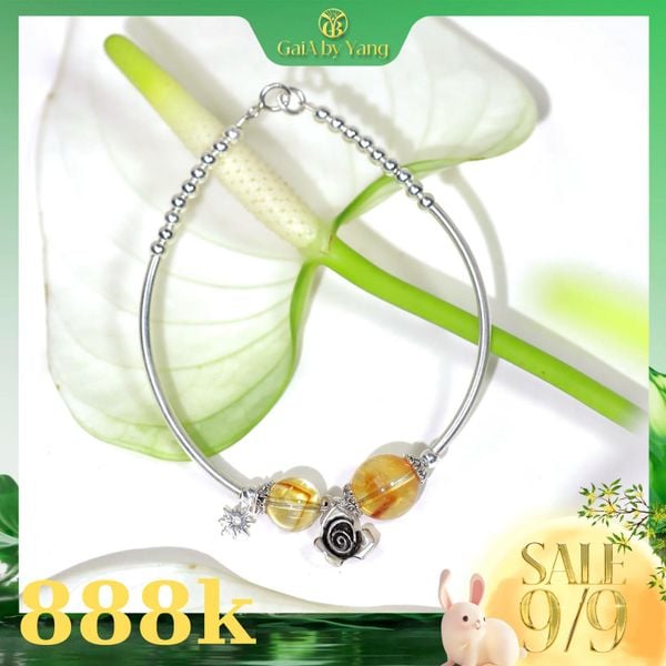  [Hot deal 888] Kiềng bạc phối đá Thạch Anh Tóc Vàng 