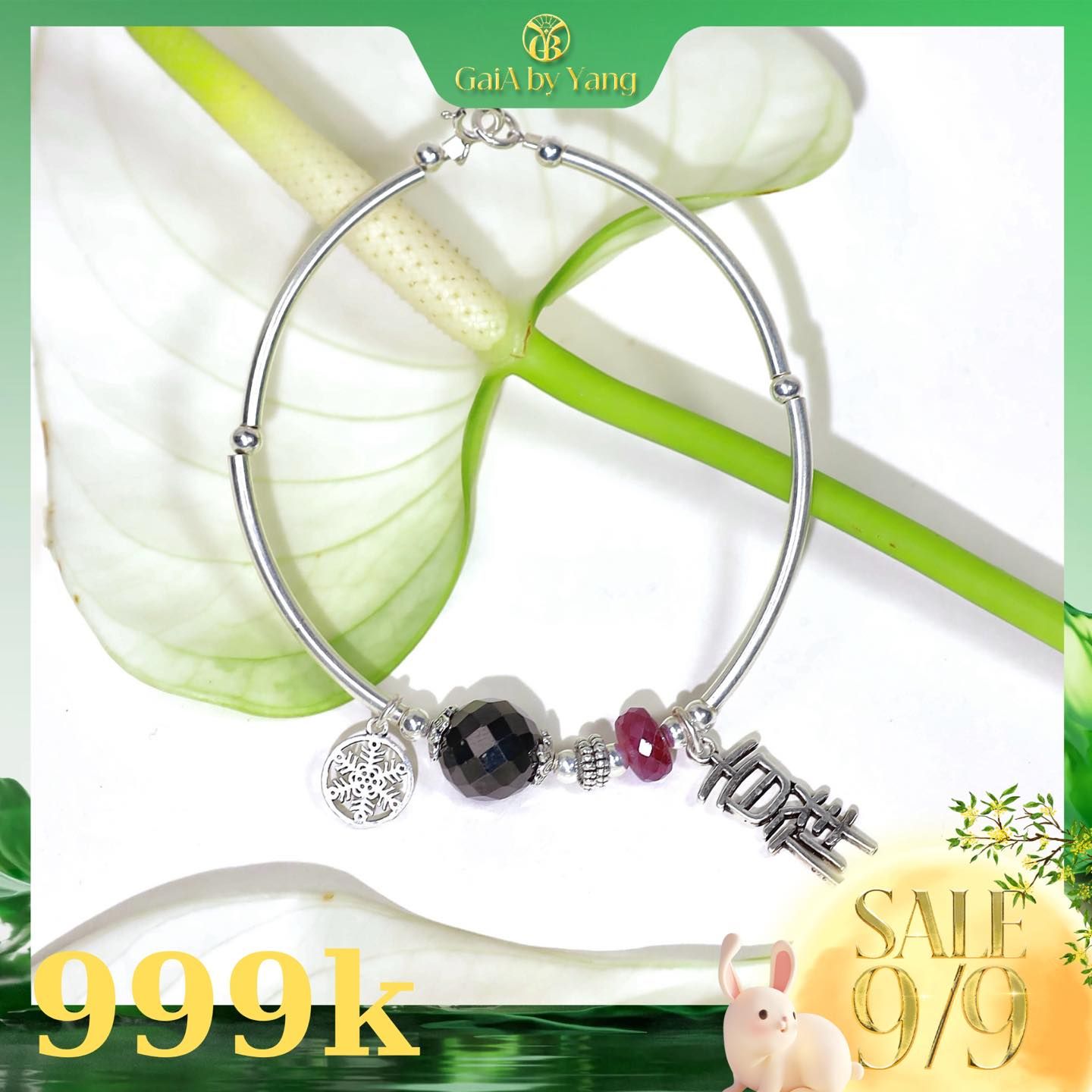  [Hot deal 999] Kiềng bạc phối đá Diopside đen 