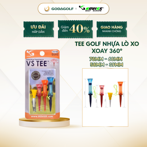  Tee Golf Nhựa Lò Xo Xoay 360º Koviss - Chân đỡ phát bóng VS108 |78mm 68mm 58mm 39mm| Koviss Golf Chính Hãng 