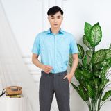  Áo sơ mi xanh cộc tay phối xanh đậm 