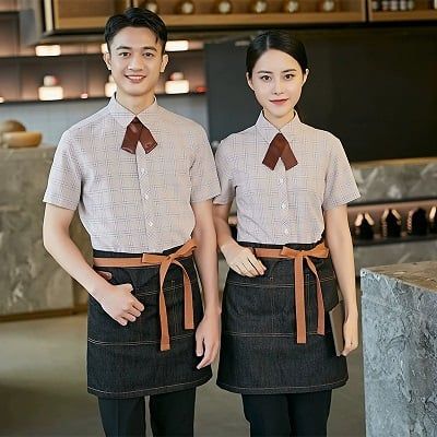  Sơ mi nhân viên F&B cộc tay kẻ 