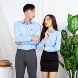  Sơ mi xanh hòa bình thêu lá cổ và ngực 