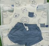 BỘ BA LỖ ÁO TRẮNG HỌA TIẾT XANH QUẦN NAVY