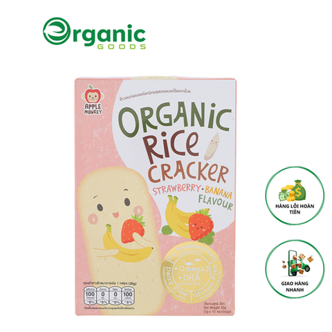 BÁNH GẠO APPLE MONKEY HỮU CƠ VỊ DÂU CHUỐI 30G