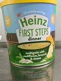 BỘT ĂN DẶM HEINZ NGŨ CỐC, SÚP LƠ, PHOMAI 6+ LON 240GR