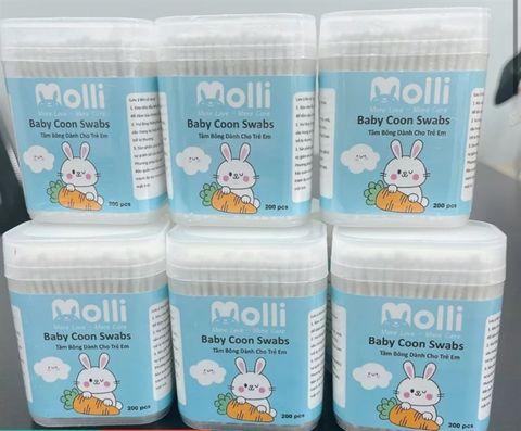 Tăm bông trẻ em Molli kháng khuẩn hộp 200c