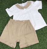 BỘ CỘC TAY TRẮNG PHỐI NÂU GẮN NƠ CỔ NOUS