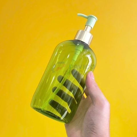 Chai vai bầu 250ml 500ml gel rửa tay sữa rửa mặt xanh lá trong nắp bơm khoen vàng