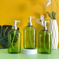 Chai vai bầu 250ml 500ml gel rửa tay sữa rửa mặt xanh lá trong nắp bơm khoen vàng