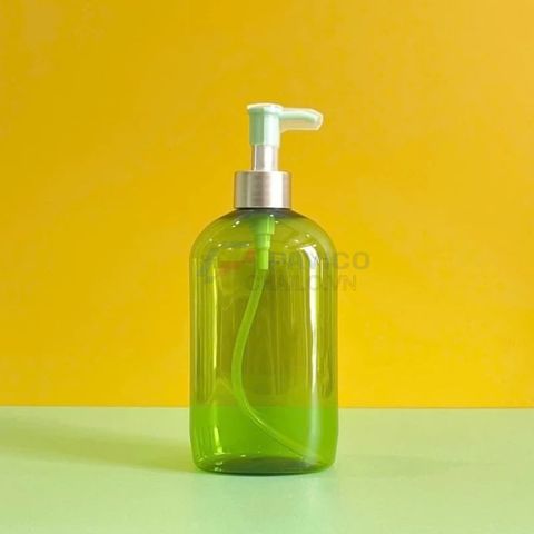 Chai vai bầu 250ml 500ml gel rửa tay sữa rửa mặt xanh lá trong nắp bơm khoen vàng