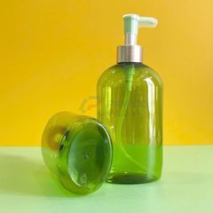 Chai vai bầu 250ml 500ml gel rửa tay sữa rửa mặt xanh lá trong nắp bơm khoen vàng
