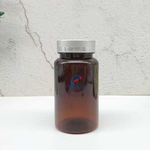 Lọ nhựa PET 200cc nâu dáng trụ đựng thuốc viên