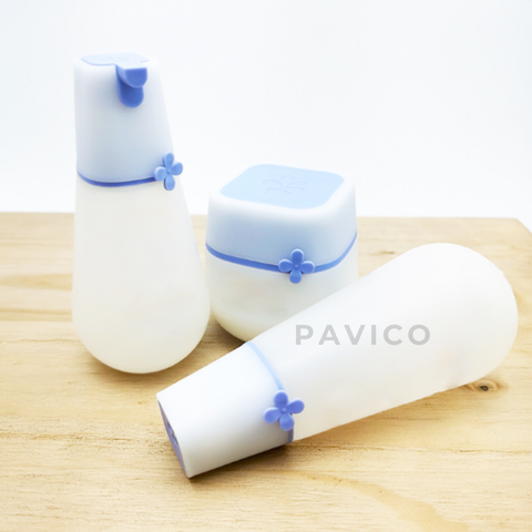 Bộ chai lọ mỹ phẩm nhựa HDPE xanh trắng