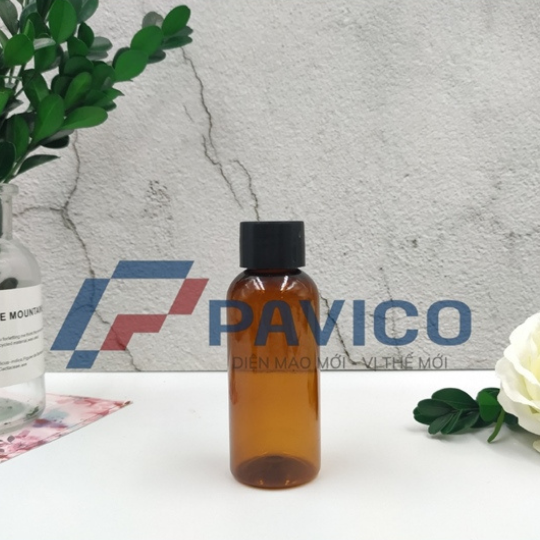 Chai PET 50ml nâu dáng trụ dầu gội thảo dược