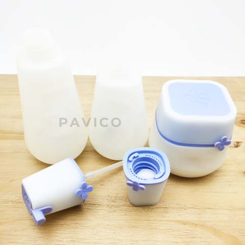 Bộ chai lọ mỹ phẩm nhựa HDPE xanh trắng
