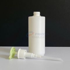 Chai trụ tròn 250ml 500ml đựng nước rửa tay trắng nắp xanh lá vòi nhấn
