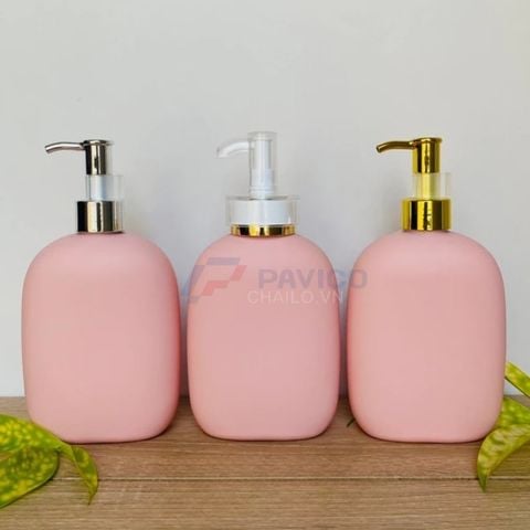 Bộ chai HDPE hồng mờ 200ml 300ml 500ml vòi nhấn trắng bơm kem