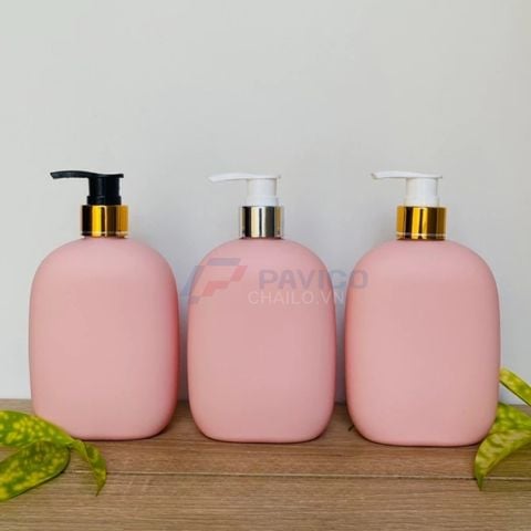 Bộ chai HDPE hồng mờ 200ml 300ml 500ml vòi nhấn trắng bơm kem