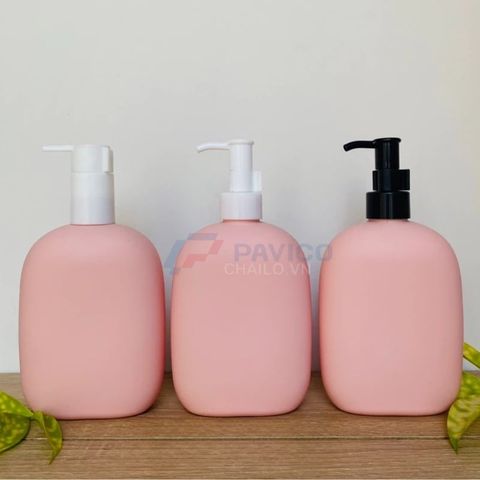 Bộ chai HDPE hồng mờ 200ml 300ml 500ml vòi nhấn trắng bơm kem
